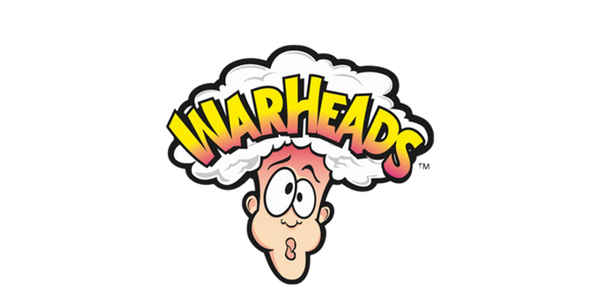 Das normale logo von warheads menschenkopf wo über der stirn eine wolke kommt mit der inschrifft in gelb warheads 