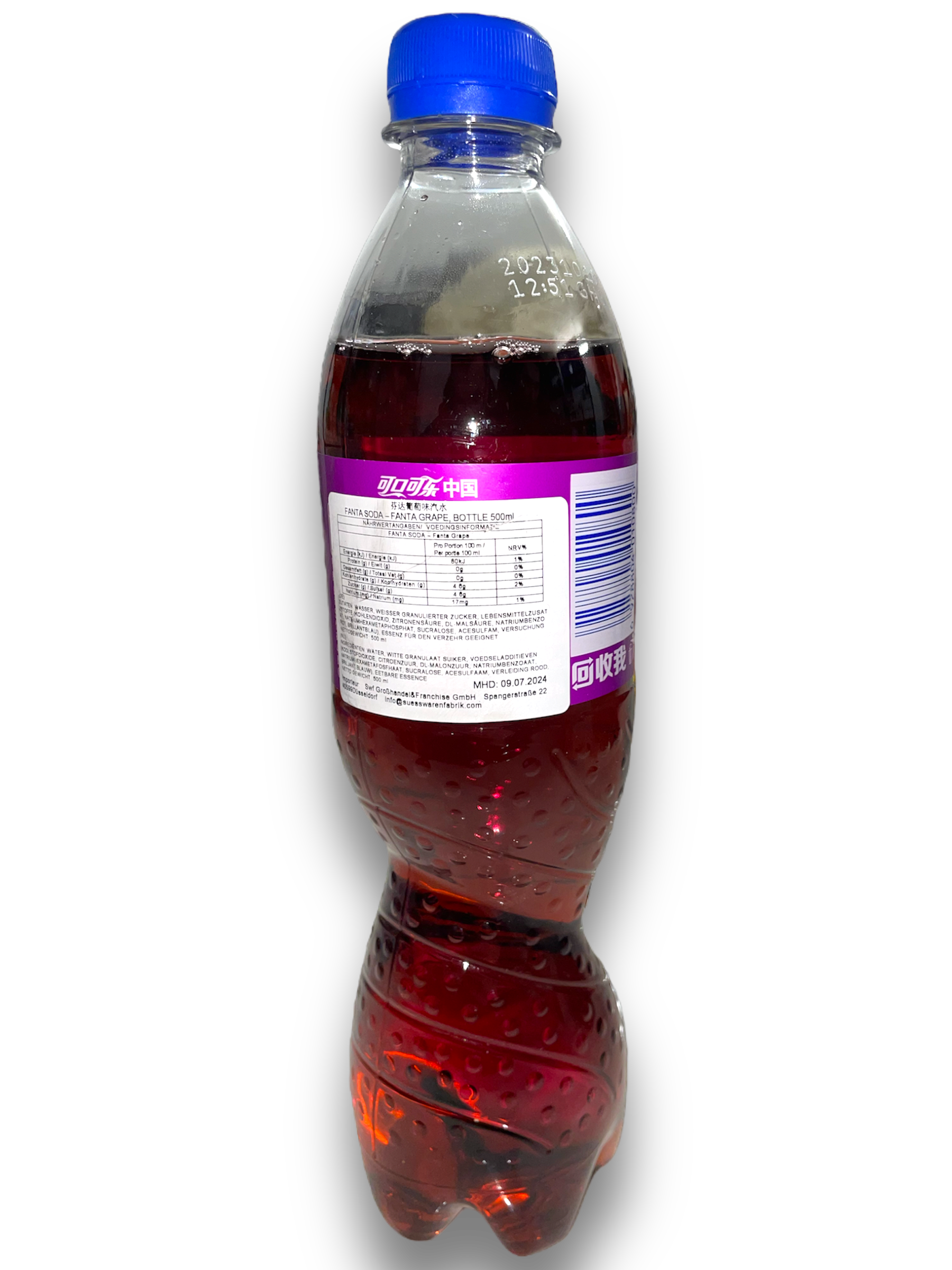 Fanta Grape China 500ml Flasche Rückseite mit Produktbeschreibung