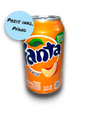 Fanta Peach USA 355ml Vorderseite orangene Dose mit Fanta Beschriftung und Pfirisch Abbildung