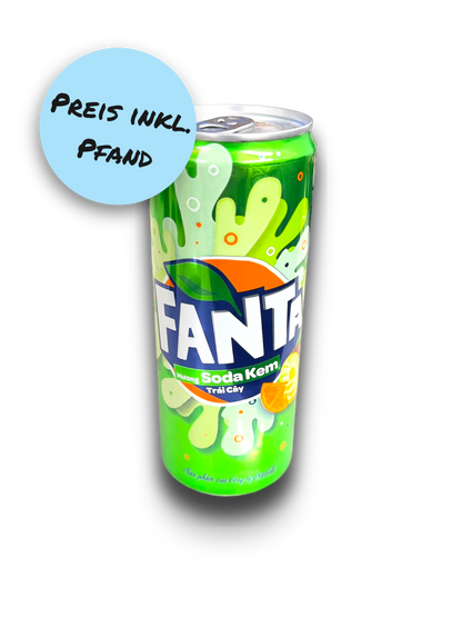 Fanta Cream & Soda 320ml Vorderseite bunte Dose mit Fanta Beschriftung auf weißem Hintergrund