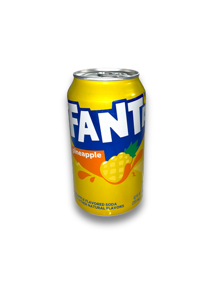 Fanta Pineapple 330ml gelbe Dose Vorderseite Fanta Schriftzug mit Ananas Abbildung 