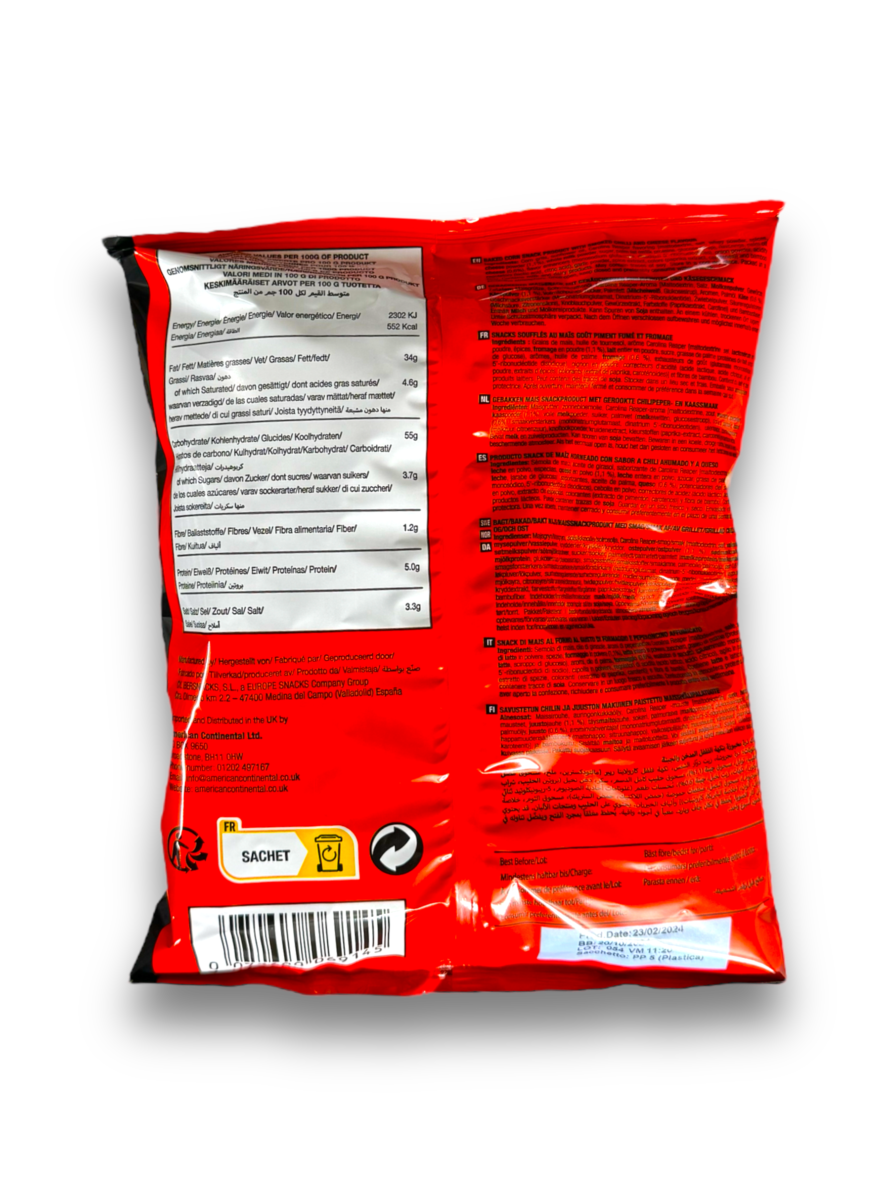 Herr‘s Carolina Reaper 113g Rückseite rot-schwarze Verpackung mit Produktbeschreibung