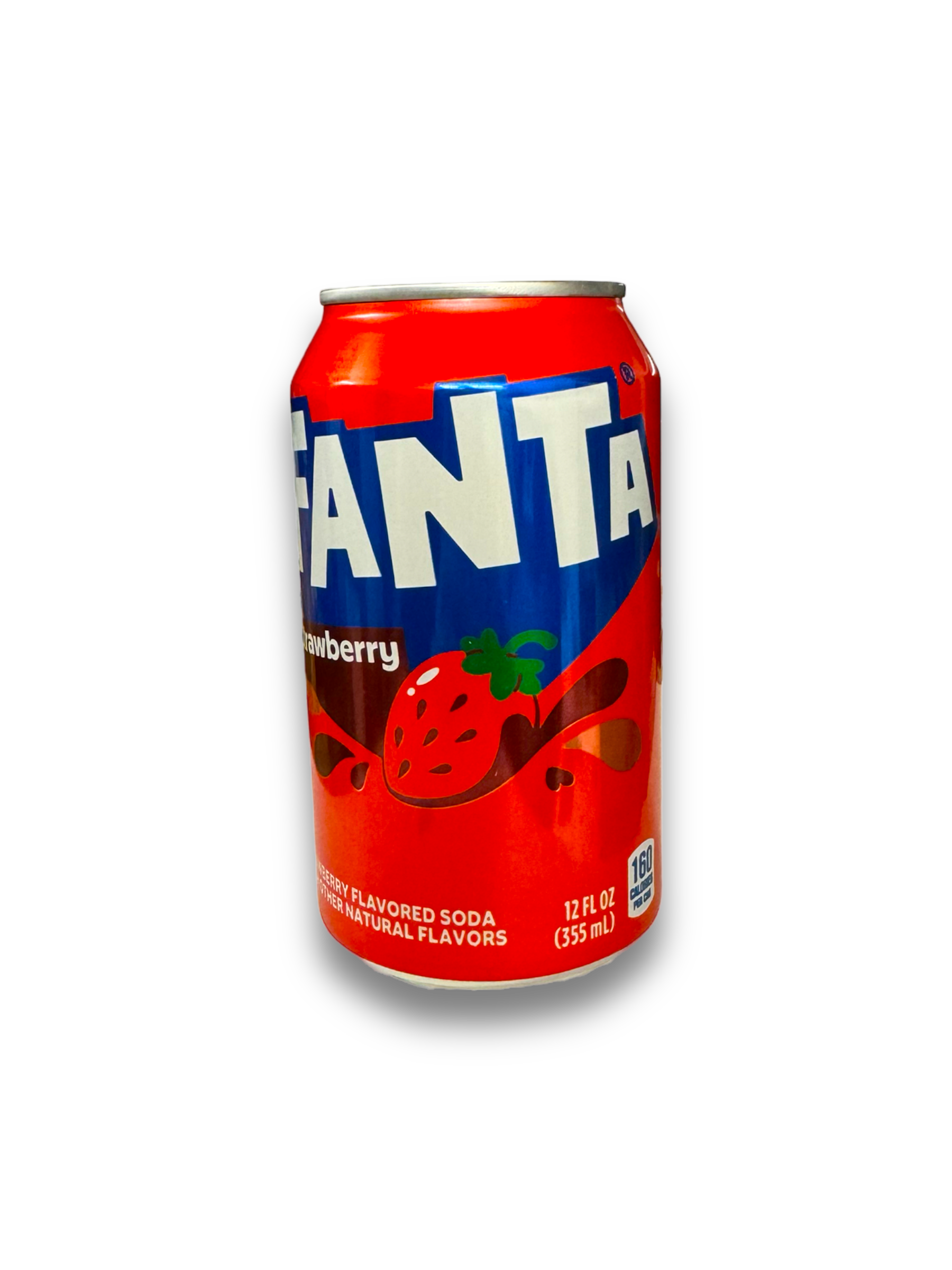 Fanta Strawberry USA 355ml rote Dose Vorderseite mit Fanta Schriftzug und Erdbeere Abbildung 