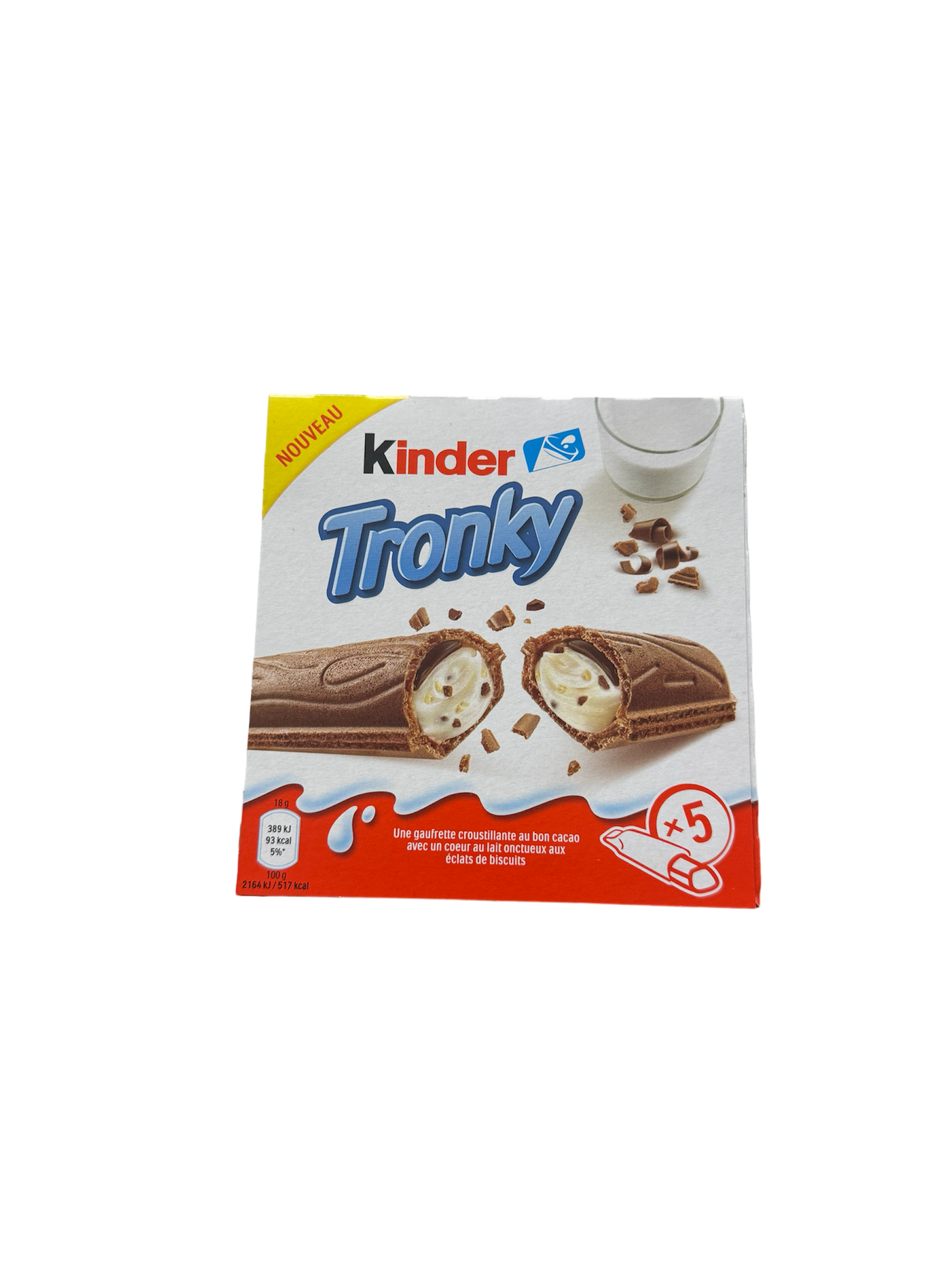 Kinder Tronky 90g Vorderseite bunte Verpackung mit bunter Schrift und Abbildung Schokoriegel 