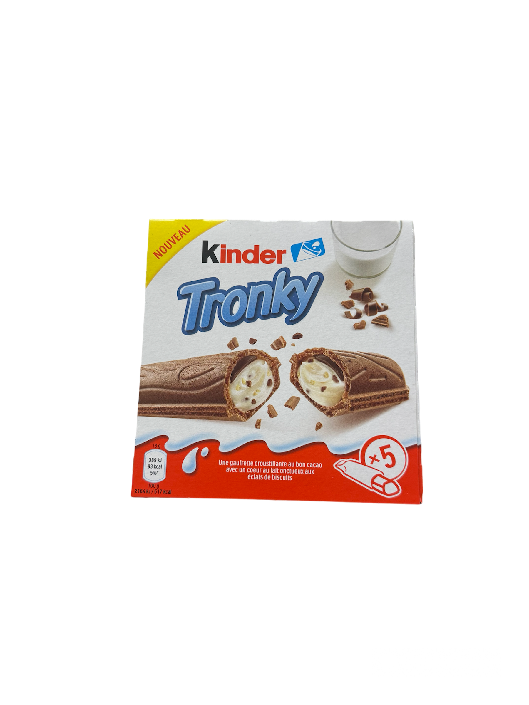 Kinder Tronky 90g Vorderseite bunte Verpackung mit bunter Schrift und Abbildung Schokoriegel 