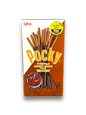 Pocky Double Chocolate 47g Vorderseite weiß-braune Verpackung mit Schokostäbchen Abbildung