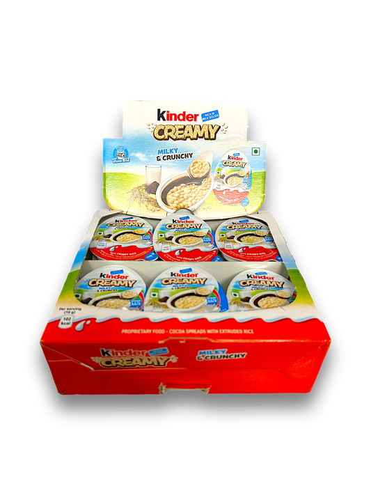 Kinder Creamy 19g Vorderseite bunter Karton mit Produktname und Produktabbildung