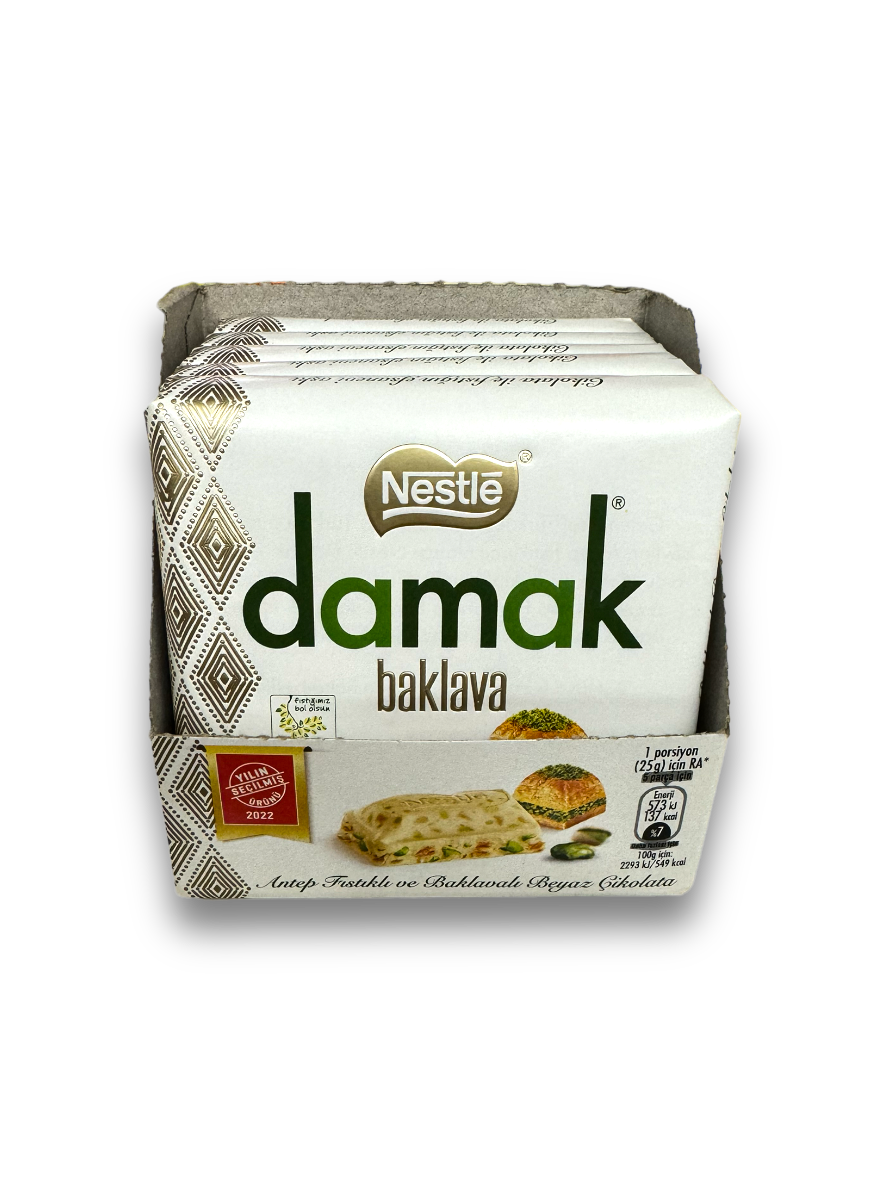 Nestle Damak Baklava 60g Vorderseite weiße Verpackung mit grüner Schrift auf weißem Hintergrund 