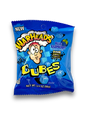 Vorderseite einer 85g Box Warheads Blue Raspberry Cubes, blau-weiße Verpackung mit dem Warheads Logo