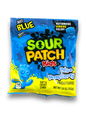 Sour Patch Kids Blue Raspberry 102g Vorderseite blaue Verpackung mit gelber Schrift und blauer Figur