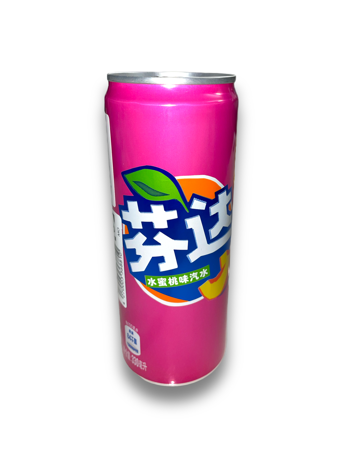 Fanta Peach Japan 330ml Pinke Dose Vorderseite mit chinesischem Schriftzug