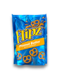 Flipz Peanut Butter 90g Vorderseite blaue Verpackung mit gelber Schrift und Schokobrezeln 