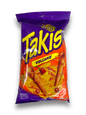 Takis Queso Vulcano 100g blaue Tüte mit gelber Schrift Tortilla Chips auf weißem Hintergrund