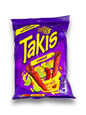 Takis Fuego 140g Vorderseite blaue Tüte mit gelber Schrift auf weißem Hintergrund 