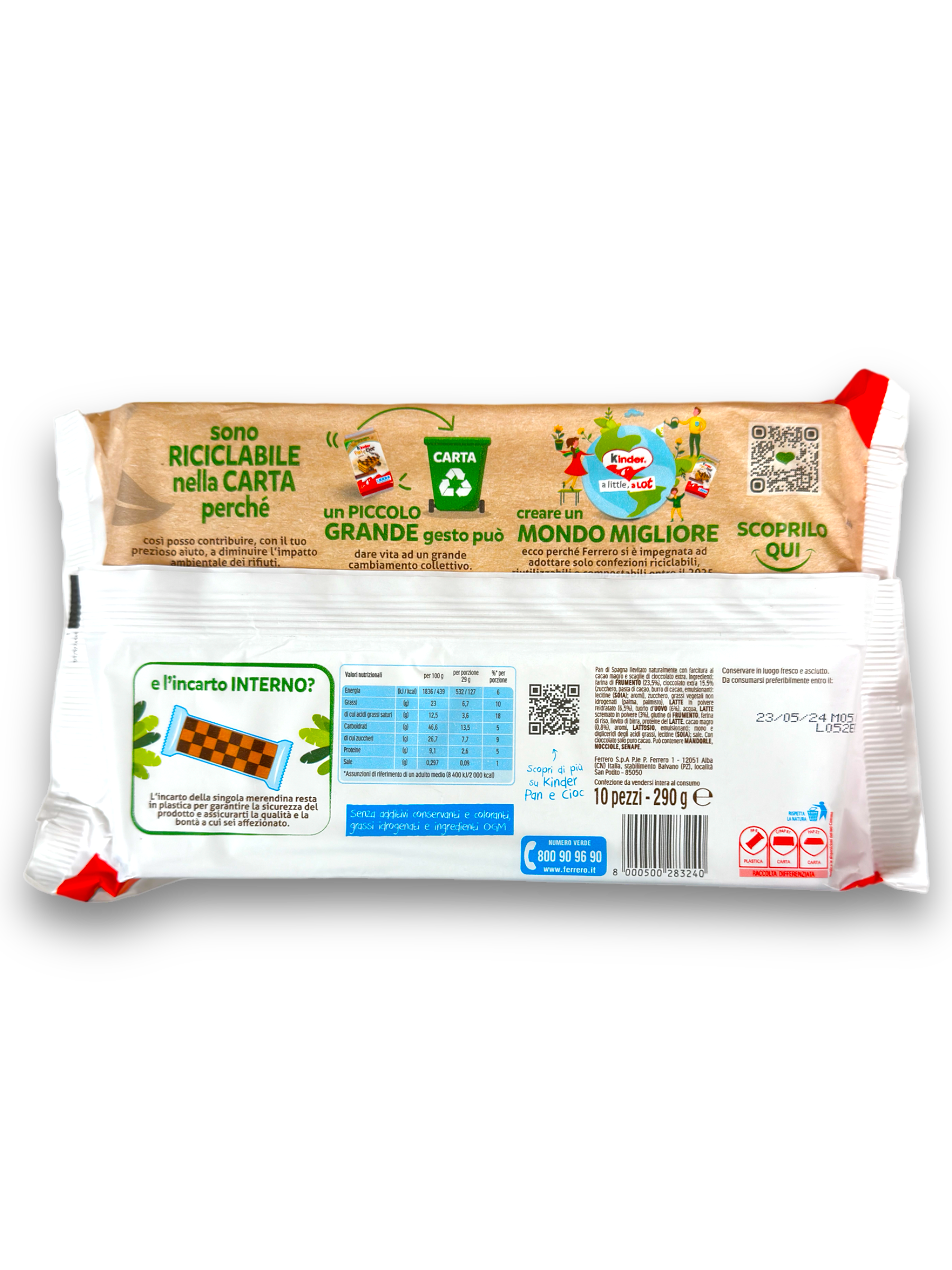 Kinder Pan e Cioc 290g Rückseite bunte Verpackung mit bunter Schrift und Produktbeschreibung