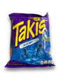 Takis Blue Heat 92,3g Vorderseite blaue Tüte mit gelber Schrift auf weißem Hintergrund 