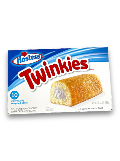 Hostess Twinkies Multipack 385g Vorderseite weiße Verpackung mit roter Schrift und Produktabbildung