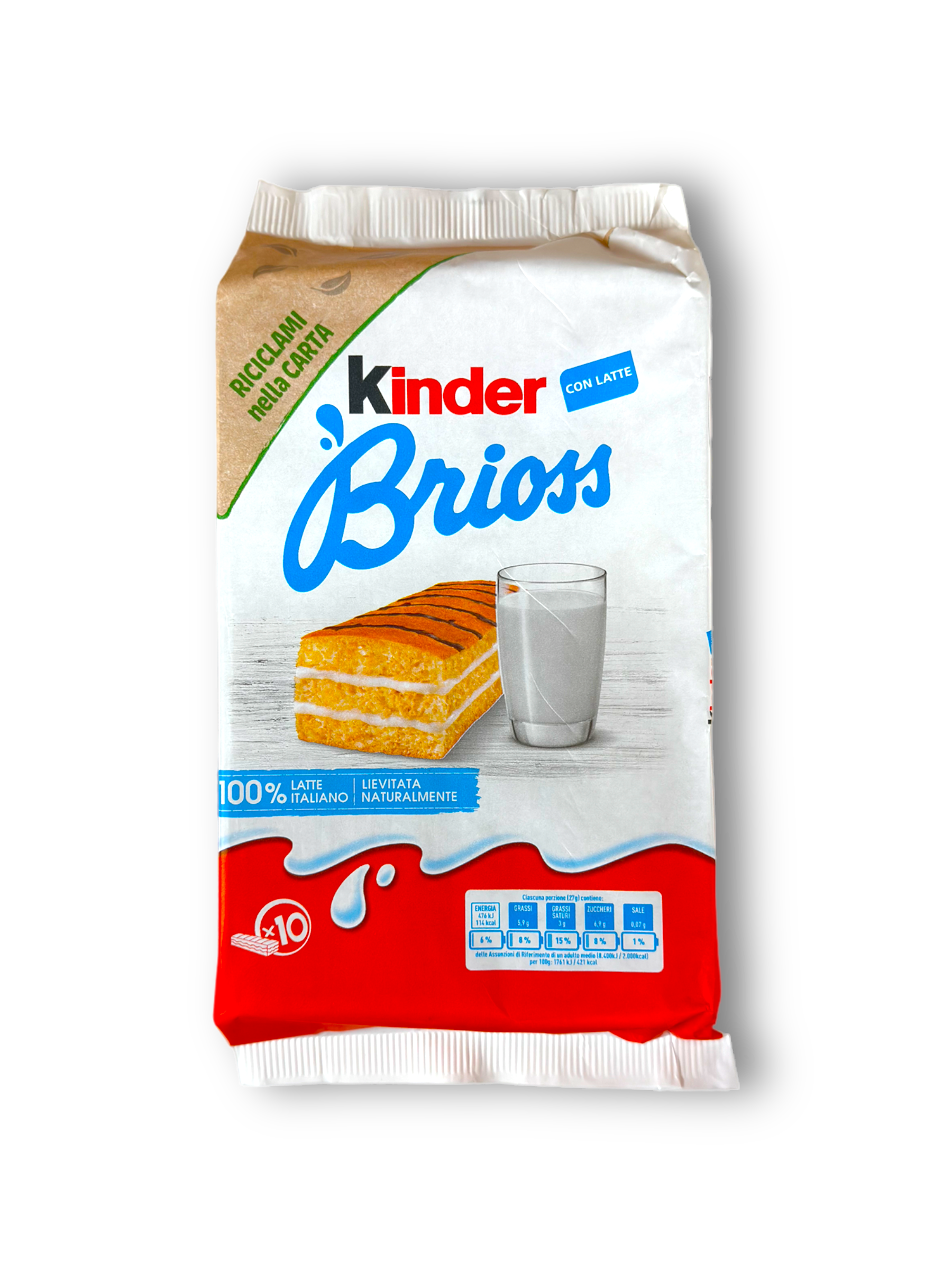 Kinder Brioss 270g Vorderseite weiße Verpackung mit blauer Schrift und Produktabbildung