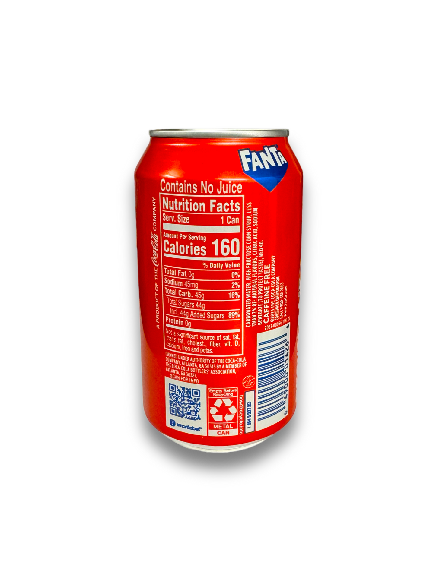 Fanta Strawberry USA 355ml rote Dose Rückseite mit Fanta Schriftzug und Produktbeschreibung