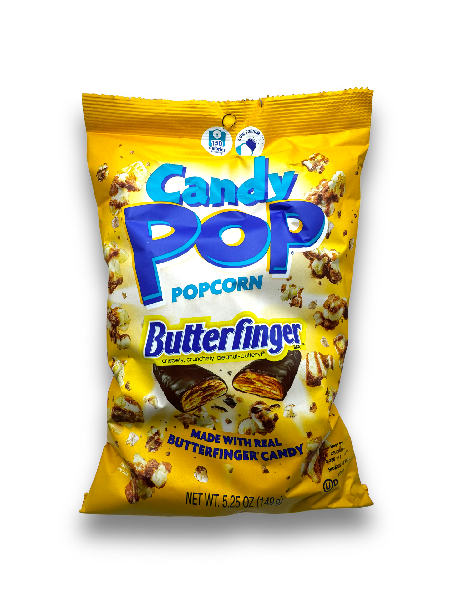 Leckeres Candy Pop Popcorn vermischt mit knusprigen Butterfinger-Stückchen, ideal für Naschkatzen.