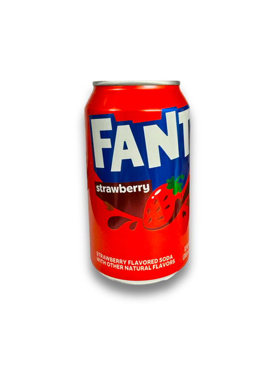 Fanta Strawberry USA 355ml rote Dose Vorderseite mit Fanta Schriftzug und Erdbeere Abbildung 