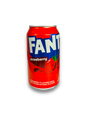 Fanta Strawberry USA 355ml rote Dose Vorderseite mit Fanta Schriftzug und Erdbeere Abbildung 