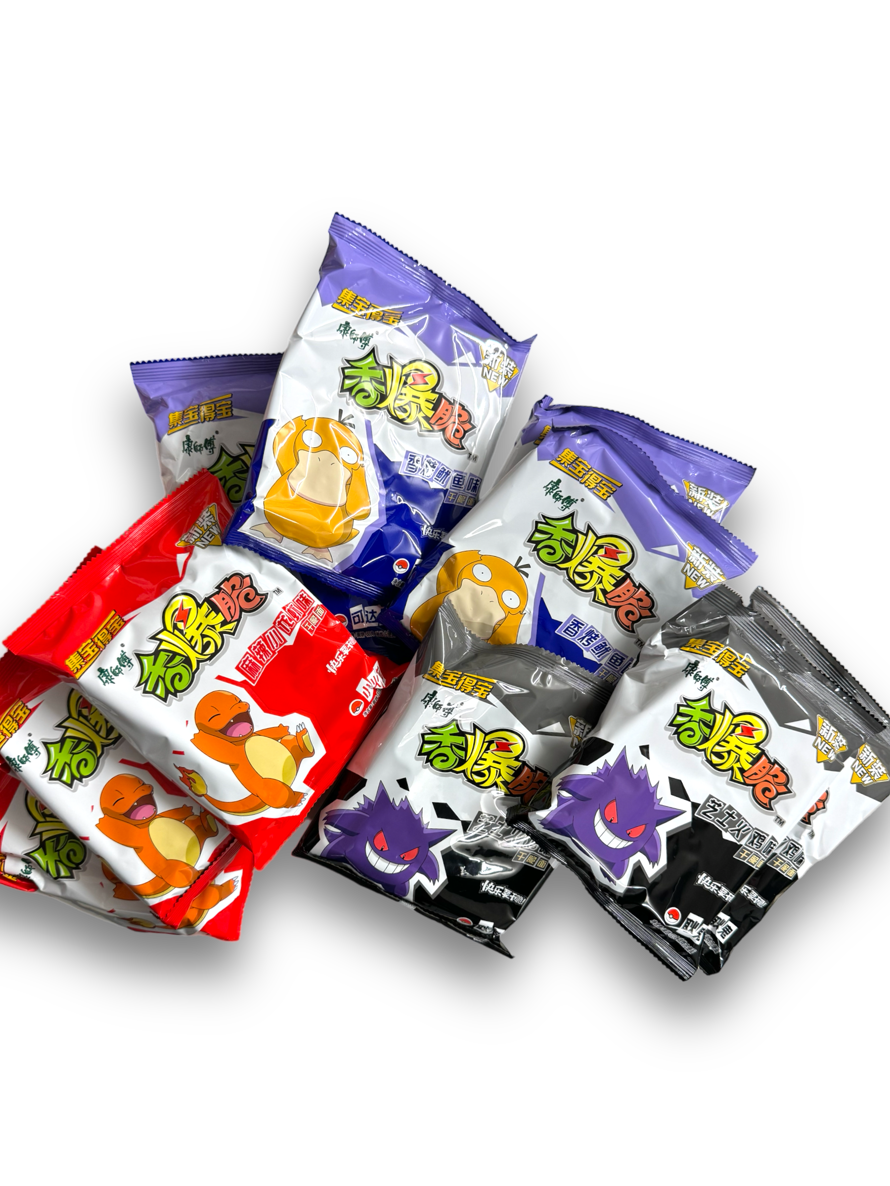 Pokemon Instant Noodles Actions Bundle Vorderseite glumanda gengar enton auf weißem Hintergrund 