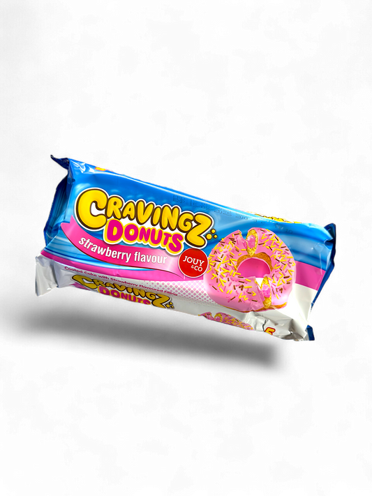 Erdbeer-Donuts von Cravingz – fluffiger Donut mit Erdbeer-Geschmack und pinkem Topping, ideal als süßer Snack für zwischendurch.